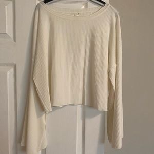 White Flowy Long Sleeve Cropped sweater top
